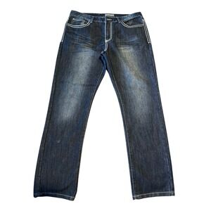 Ace of Diamond USA Mens 34x30 Dark Wash Contrast Thick Stitch Straight Leg Jeans